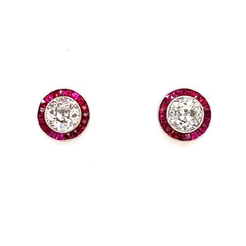 Platinum Ruby Diamond Target Earrings