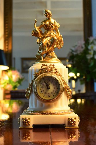 Exquisite Antique Ormolu & Marble Louis XVI Style Miniature Clock - Courtesy Silver by D & R