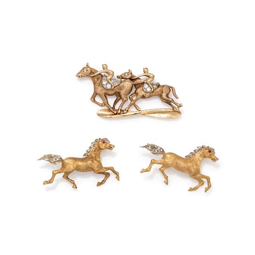 COLLECTION OF YELLOW GOLD AND DIAMOND HORSE BROOCHES