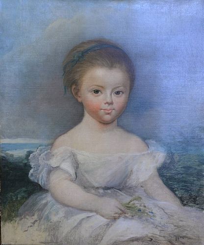 Unknown artist, Portrait of a Little Girl, oil on canvas, unsigned, ht. 25", wd. 21"