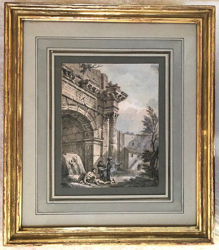 Classical Capriccio with Ruins and Figures by Charles Louis Clerisseau 
