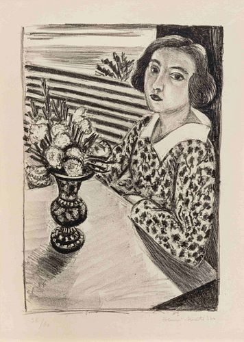 Henri Matisse
(French, 1869-1954)
Jeune Fille Assise au Bouquet de fleurs, 1923