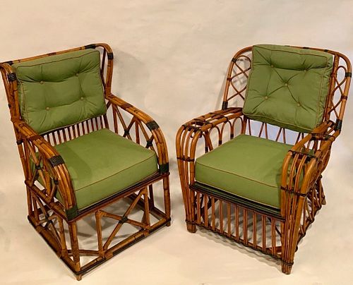 Pair oversized Rattan Wing Chairs, circa 1920 - Priced for Pair - Courtesy James Butterworth - Antiques American Wicker