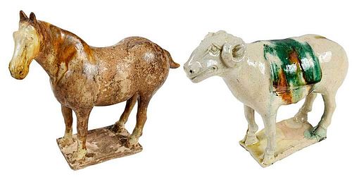 Chinese Sancai Glazed Standing Horse and Ram