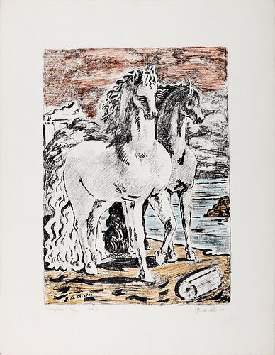 Giorgio de Chirico (Volos 1888-Roma 1978)  - Ancient horses, 1966