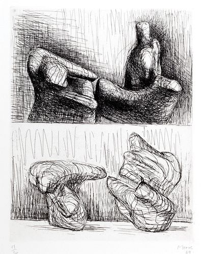 Henry Moore (Castleford 1898-Perry Green 1986)  - Two piece reclining figures, 1969