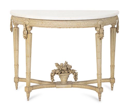 A Louis XVI Grey-Painted Console
Height 34 1/2 x length 45 x depth 22 inches.