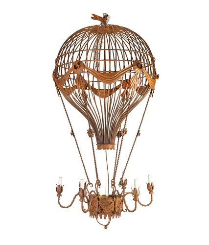 A Patinated Metal Six-Light Montgolfier Chandelier
Height 55 x diameter 30 inches.