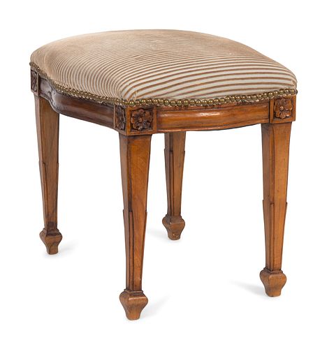 A Louis XVI Style Mahogany Stool
Height 16 1/2 x length 19 1/2 x width 15 3/4 inches.