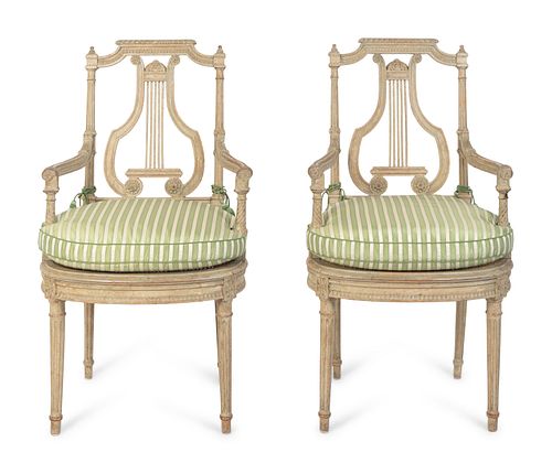 A Pair of Louis XVI Grey-Painted Fauteuils
Height 39 x width 23 x depth 21 inches.