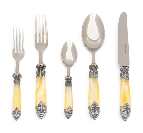 A Victorian Style Simultated Mother-of-Pearl-Handled Part Flatware Service