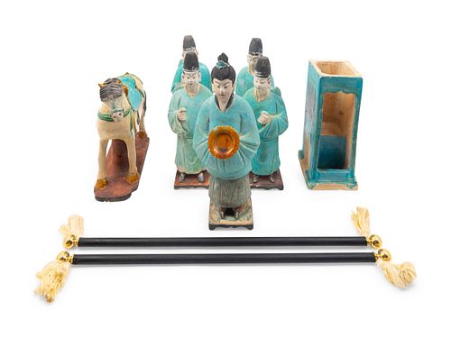 A Chinese Glazed Pottery Processional Group
Height of figures approximately 14 inches.