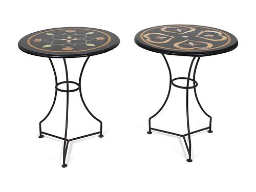 Two Italian Pietra Dura and Wrought-Iron Gueridons
Height 23 x diameter 26 inches.