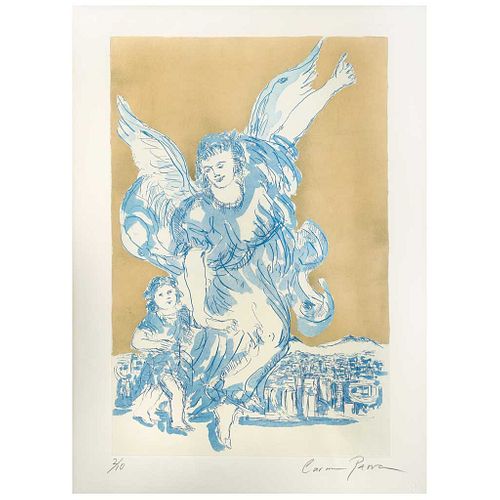 CARMEN PARRA, Ángel de la guarda, 2019, Signed, Etching with gold leaf 2 / 10, 15.3 x 23.2" (39 x 59 cm), Document