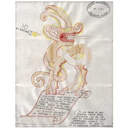 PEDRO FRIEDEBERG, Yo en navidad, Unsigned, dated Dic. 16 98, Ink and watercolor on paper, 10.6 x 8.2" (27 x 21 cm)