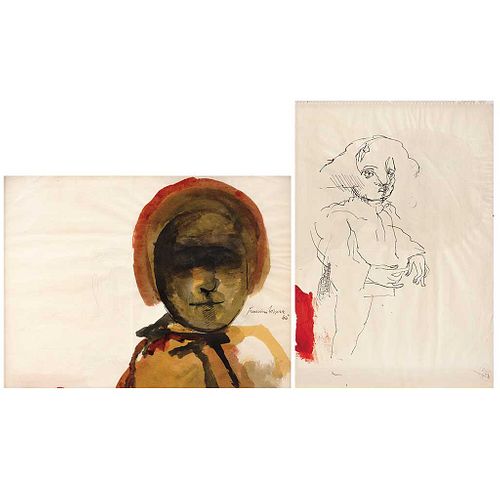 FRANCISCO CORZAS, Untitled, Signed and dated 66, Watercolor and ink on paper, double view, 11.6 x 15.7" (29.5 x 40 cm)