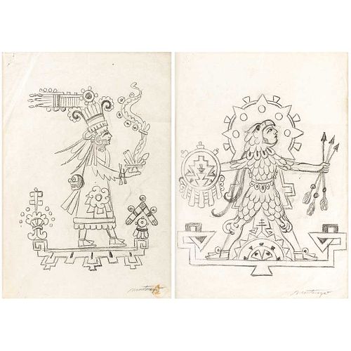ROBERTO MONTENEGRO, Sketches for Mural, Signed, Graphite pencil on paper, 12.7 x 8.8" (32.5 x 22.5 cm) each, Document, Pieces: 2