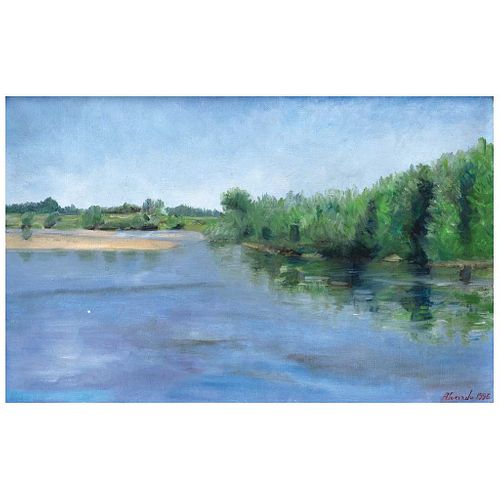PEDRO DIEGO ALVARADO, El Río Loira visto en San Die, Francia, Signed and dated 1996, Oil on canvas, 8.6 x 13.7" (22 x 35 cm)