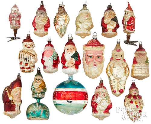 Sixteen figural glass Christmas ornaments