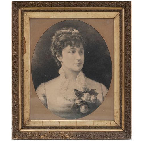 Anónimo. Retrato de dama. Impresión sobre papel. Enmarcado. 62 x 53 cm
