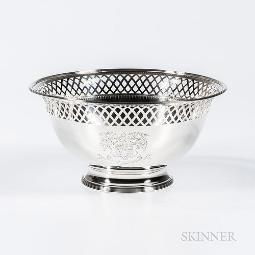 George III Sterling Silver Center Bowl, London, 1796-97, maker's mark "_W," with an engraved coat of arms to one side and armorial to t