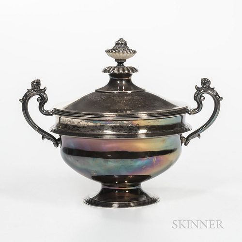 Continental Silver Tureen, 19th century, bearing unidentified hallmarks and French weevil mark, ht. 10 1/2 in., approx. 43.1 troy oz.