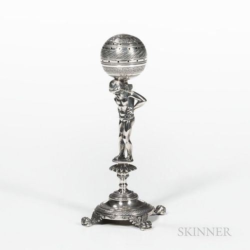 Continental Silver Figure of Atlas, 19th century, indistinct hallmarks to the base, ht. 6 3/4 in., approx. 6.7 troy oz.