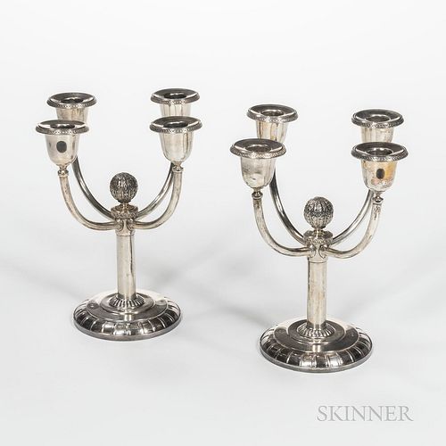 Pair of Continental .830 Silver Four-light Candelabra, probably Norway, 20th century, maker's mark similar to that used by David Anders
