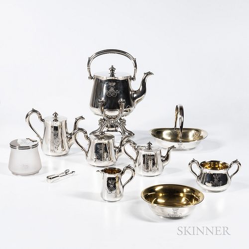 Ten-piece Russian .875 Silver Tea and Coffee Service, St. Petersburg, c. 1860/61, marked with maker's mark "NP" surmounted by the Imper