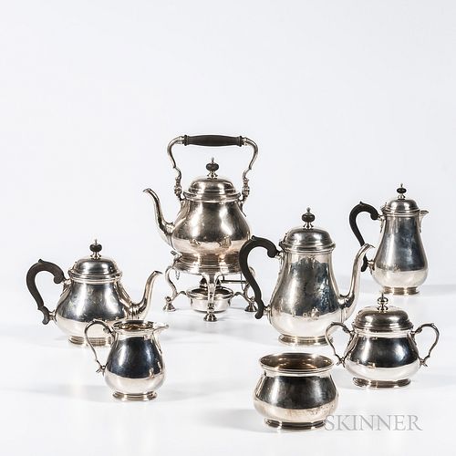 Seven-piece Tiffany & Co. Sterling Silver Tea and Coffee Service, New York, c. 1907-38, comprised of a kettle-on-stand with burner, cof