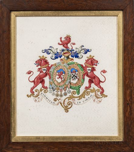 Four Framed Heraldic Watercolors:, Arms of General Sir John St. George, Arms of Garth of Morden in Surrey, and Two Unidentified, Unsign