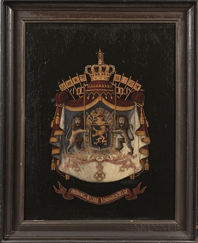 Continental School, 19th Century, Full Arms of the Kingdom of Belgium, Unsigned, inscribed "ROYAUME de BELGIQUE KONINKRIJK BELGIË" with