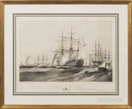After Oswald Walters Brierly (British, 1817-1894), H.M.S. Jean D'Acre, 101 Guns, Joining the Fleet at Cork, Published by Ackermann & Co