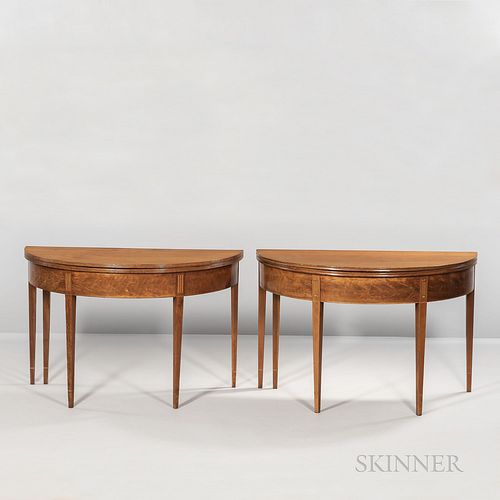 Pair of Regency Mahogany Gate-leg Tables, 19th century, each with neoclassical inlay and a reeded edge, ht. 30 (closed), wd. 44, dp. 21