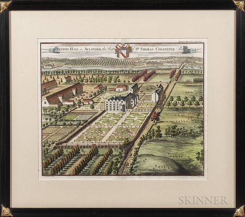 Johannes Kip (Dutch, 1653-1722) Four Hand-colored Engravings of English Country Houses: Beachborough, the Seat of William Brockman; Cle