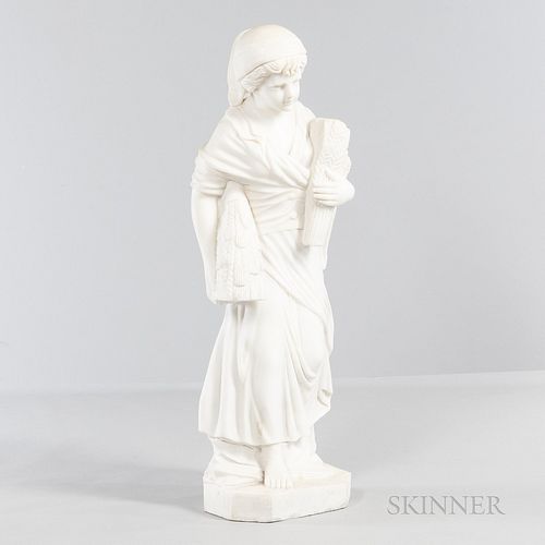 Carved Marble Figure of Autumn, 19th/20th century, the standing figure typically decorated holding sheafs of wheat, ht. 40 in.