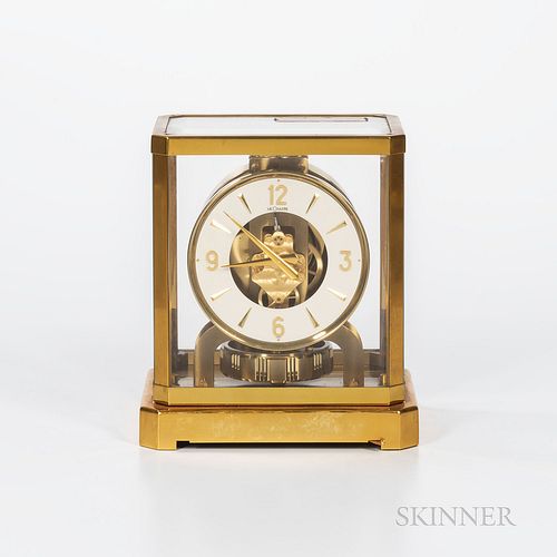Jaeger-Le Coultre Atmos Clock, Switzerland, 20th century, gilt-brass case, serial number 128700, ht. 9 1/4 in.