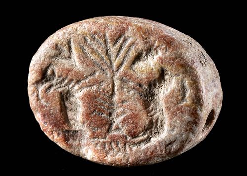Achaemenid Stone Stamp Seal Bead w/ Ibexes