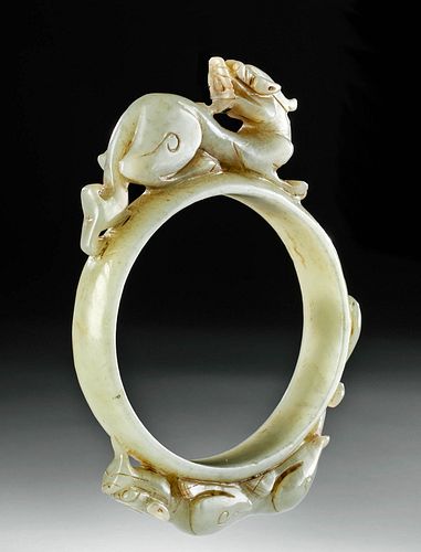 19th C. Chinese Jade Bracelet w/ Dragons