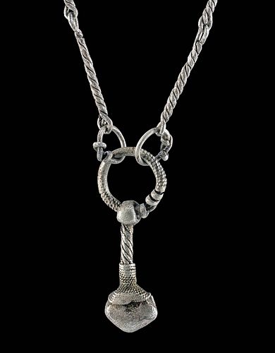 Viking Silver Necklace with Thor's Hammer