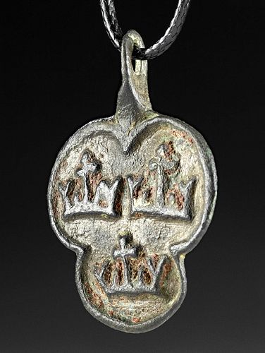 14th C. English Enameled Leaded Copper Heraldic Pendant