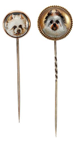 Two 14kt. Reverse Crystal Stick Pins