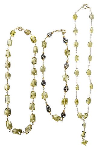 Three Gold Gemstone Necklaces 