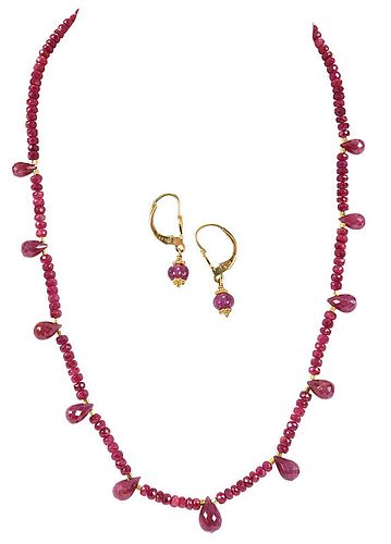 18kt. Ruby Necklace and Earrings 