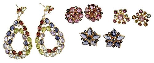Four Pairs Vermeil Gemstone Earrings