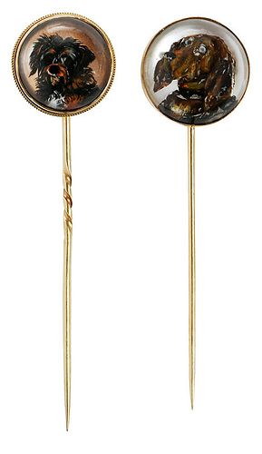 Two Gold Reverse Crystal Stick Pins 