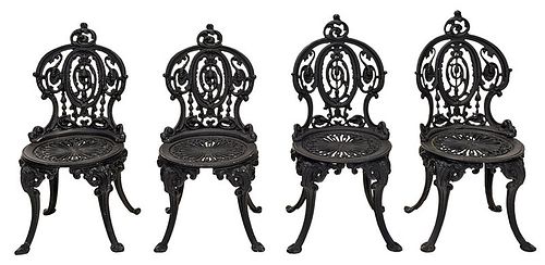 Set of Four Victorian Style Cast Iron Garden Chairs