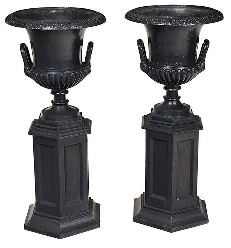 Pair Classical Style Cast Iron Garden Urns
