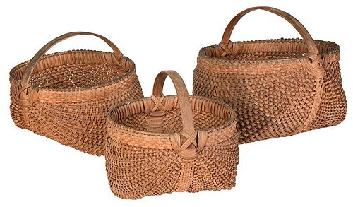 Three Large Split Oak Buttocks Baskets 