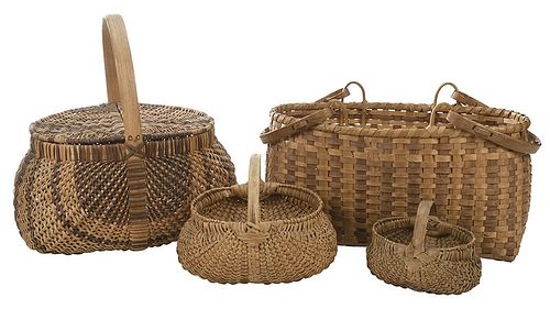 Four Cherokee Oak Split Handled Baskets